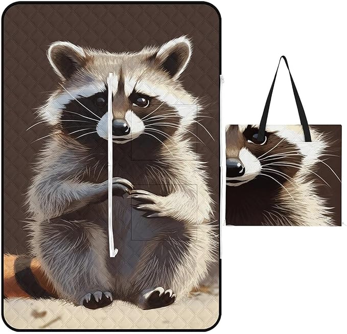 Zipper Cute Raccoon Style Picnic Mat Suitable for Travel Camping Park Or Home Use