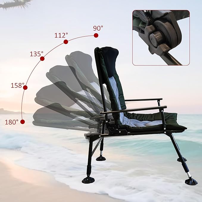 Adjustable Backrest Camping Chair for Indoor &amp Outdoor Use - Perfect for Camping Beach Hiking &amp Fishing - Robust Stainless-Steel Frame &amp 600D Fabric - Folds Easily for Portability