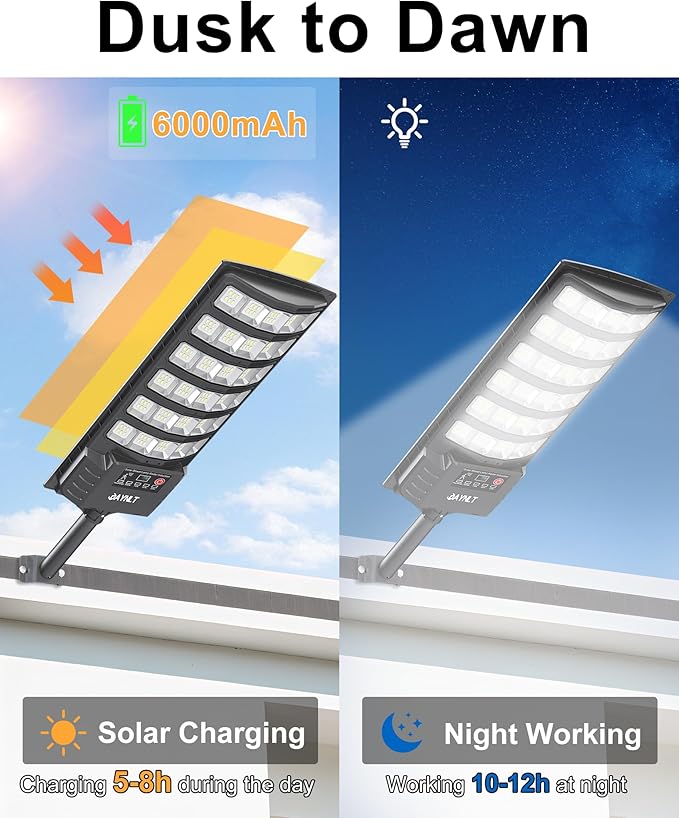 JAYNLT Solar Street Light 7000K Dusk to Dawn Solar Security Floodlight with Motion Sensor No Wiring Required Easy to Install Suitable for Outdoor Lighting in Parking Lots Yards Farms - 2 Pack
