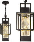 15 Outdoor Indoor Pendant Light Exterior Hanging Lantern Modern Black Metal Outside Chandelier Light Fixture Ceiling Mount with Water Glass for Front Porch Entrance Foyer Entryway (Bulb Included)
