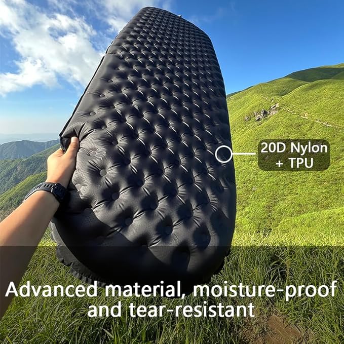 Single Inflatable Sleeping Mat 20D Nylon Lightweight Air Bed for Adults Air Mattress with Storage Bag for Camping Ultralight Backpacking Hiking Traveling &amp Outdoor Activities(Black L)