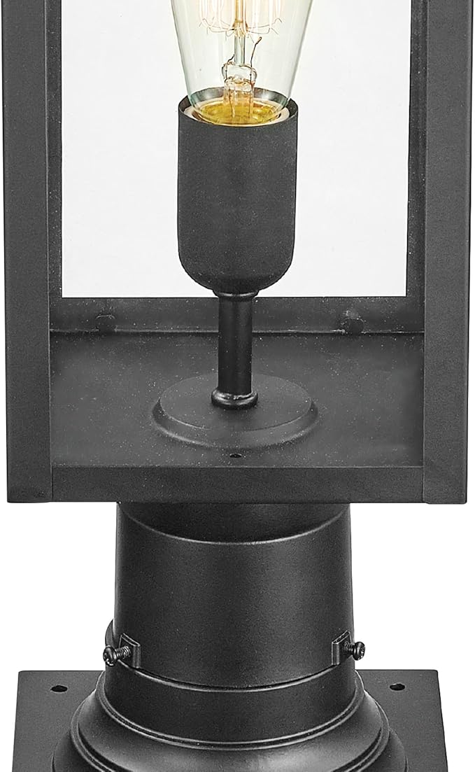 GLOBE Electric 44384 1-Light Outdoor Lamp Post Light Fixture with Base Adaptor Matte Black Clear Glass Inserts Weather Resistant Exterior Lighting Modern Security Lights E26 Base