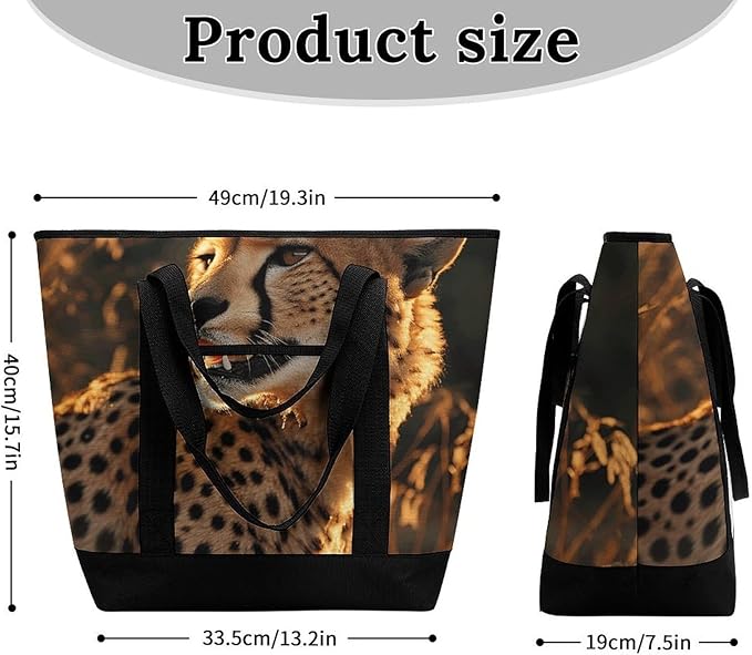 Insulated Shopping BagLarge Reusable Cooler Bags Cheetah Printed Foldable Shopping BagTravel Waterproof Shoulder Bag