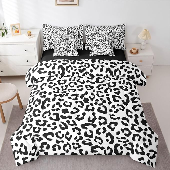 jejeloiu Black Leopard Comforter Set with SheetsPillowcases &amp Cushion Cover Kids Animal Print 7 Piece Bedding Set Twin Size Safari Bed in a Bag for Women Men Room Decor Microfiber Cheetah