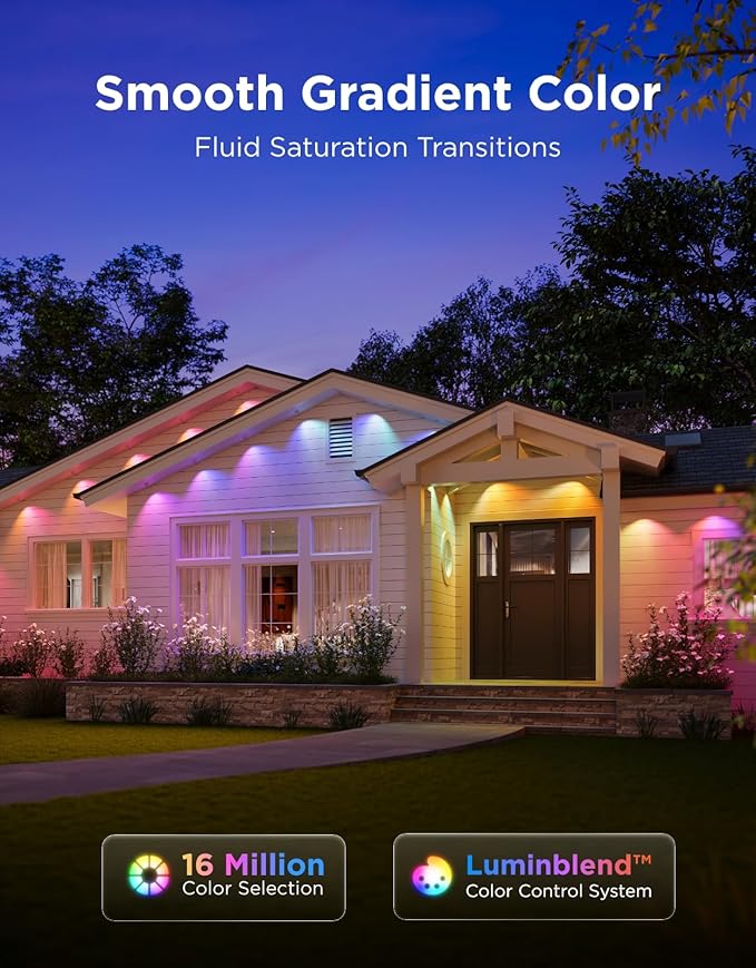 Govee Permanent Outdoor Lights Prism 150ft with 54 Triple-Color Lighting Heads 100+ Scene Modes Up to 60lm for Outdoor Decor IP68 Waterproof Works with Alexa Google Assistant &amp Matter White