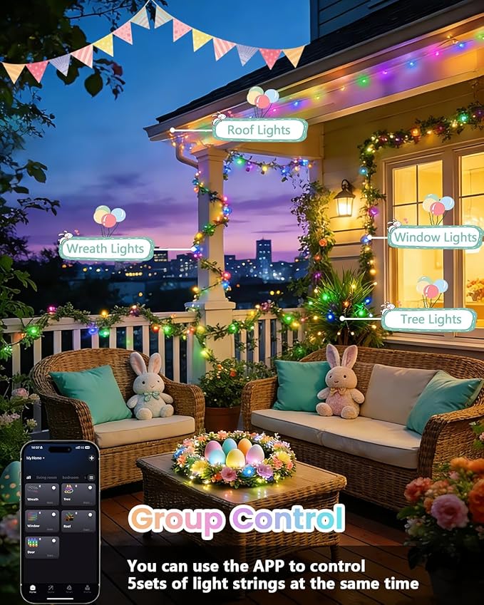 2026 New Smart Color Changing Easter String Lights | 206FT 600LED App Control RGB LED Pastel Lights with Remote &amp Timer Waterproof Twinkle Easter Lights Indoor Outdoor for Easter Decor Party