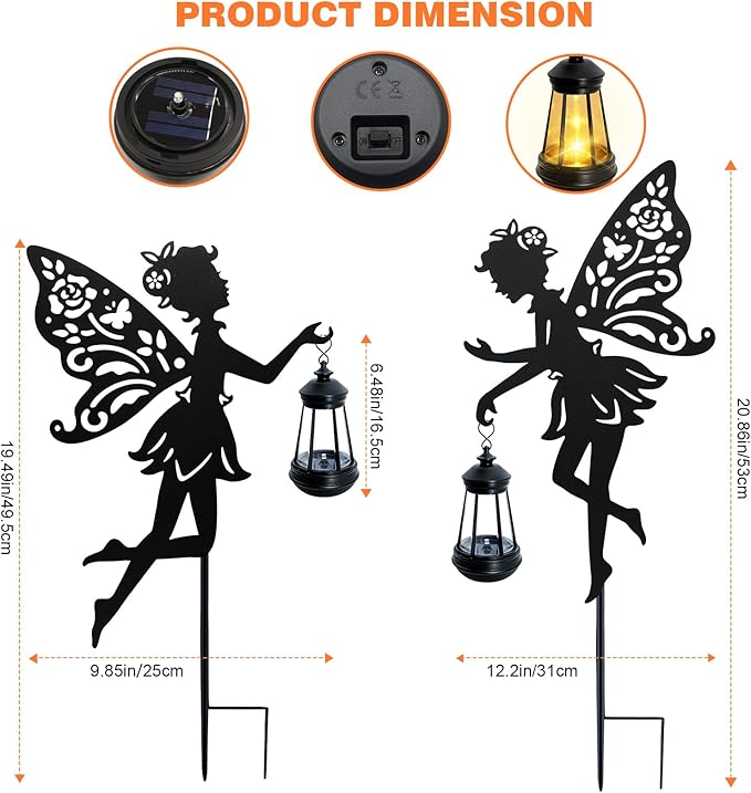 Solar Fairy Garden Statues Outdoor Decor 2 Pack Metal Fairy Figurine Light StakeHousewarming Ornament for Patio Lawn Yard Pathway - Unique Gift Ideas for Gardening Mom Grandma Birthday