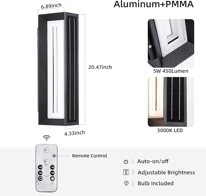 Solar Exterior Lighting Fixtures 20.5 Waterproof Front Porch Light 3000K LED Outdoor Sconce Lights Modern Outdoor Wall Sconces Extra Large Wall Lantern for House Garage Doorway Patio