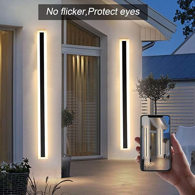 2 Pack-79INCH Long Outdoor LED Wall Lights65W Waterproof IP65 Warm White led Wall Light Rectangular Black Wall Lightled Porch Lights Outdoor Wall Elegant Frosted White Acrylic Anti Rust