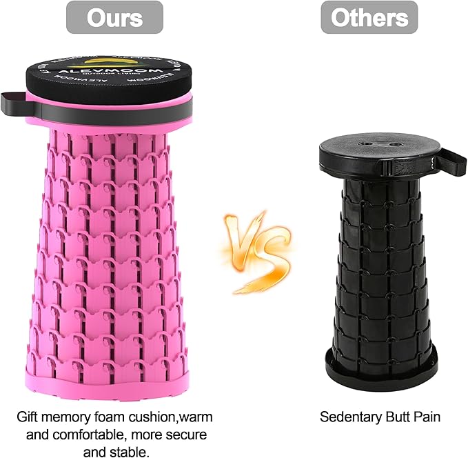 ALEVMOOM Upgraded Collapsible Stool with Cushion &amp Bag 18 H Portable Retractable Telescoping Folding Stool for Adults Lightweight But Sturdy Capacity 600 lbs for Camping Fishing Hiking Travel
