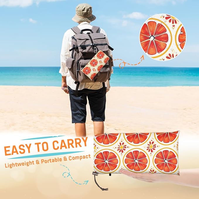 Waterproof Sandproof Beach Blanket 59''×68'' Citrus Flakes Polyester Outdoor Picnic Blanket with 4 Stakes &amp Storage Bag for BeachCampingVacation Red