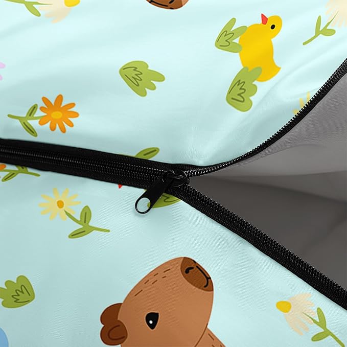 Kawaii Capybara Sleeping BagRainbow Duck Floral Compact Waterproof Camping Bag for Kids Girls BoysCute Cartoon Capibara Warm Backpacking for Traveling Outdoor Hiking Camping Gear Equipment