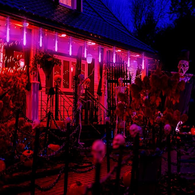 Kwaiffeo Halloween Lights 24 Tubes Meteor Shower Light(Equivalent to 3 Sets of 8-Tube) for Halloween Christmas Decorations Outdoor Purple Lights for Xmas Party Yard Tree Decor UL Plug