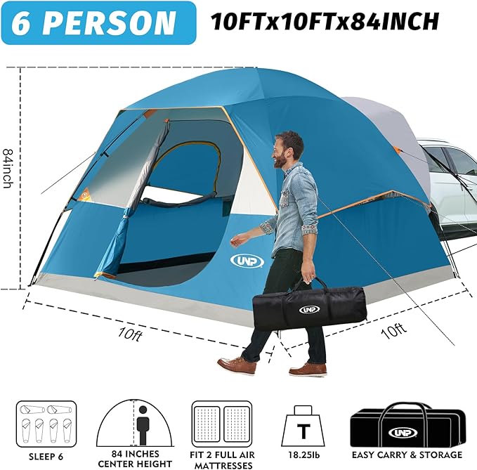 UNP SUV Dome Tent for Camping Outdoor 6 Person Car Camping Tent Easy Set Up SUV Tailgate Tent with Rainfly 10' x 10' Vehicle Camping Tent | for Camping Outdoor Car Camping Tent Easy Set Up SUV T