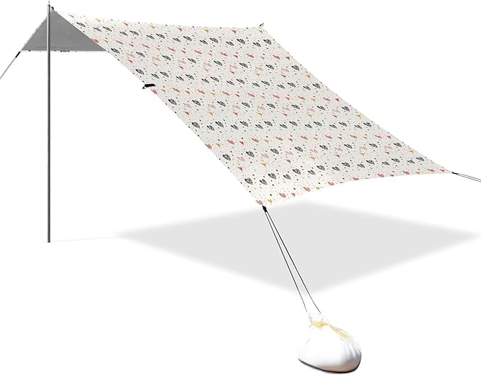 ALAZA Polka Dot Hearts Beach Tent Sun Shelter UPF50+ Protection Beach Shade Canopy w/ 4 Sandbags for Outdoor Camping Fishing Backyard Fun Picnic 10x9 ft