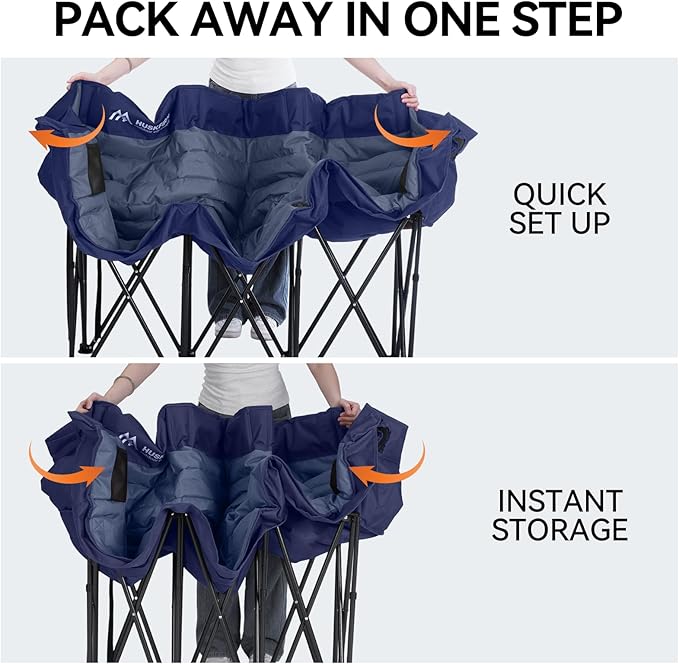 3 Person Camping Chairs Folding Double Camping Chair Portable Oversized Loveseat Padded Camp Chair Heavy Duty Camping Couch for Adults Outdoor Lawn with Two Cup Holders and Carry Bag Blue