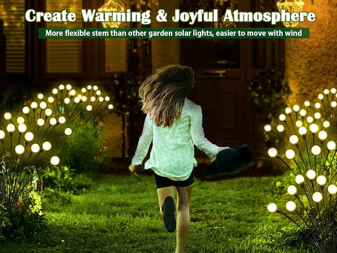 SunKite Solar Garden Lights - 4 Pack 10 LED Solar Firefly Lights Sway by Wind Outdoor Waterproof Solar Decorative Lights Solar Outdoor Lights for Yard Patio Walkway Decoration Warm White