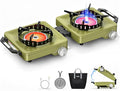 MoKo Propane Camping Stove 2 Burner 36000 BTU Infrared &amp Open Flame Hybrid Windproof Folding Portable Outdoor Gas Cooking Kit with Frying Pan &amp Carry Bag For RV Tailgating Survival Green