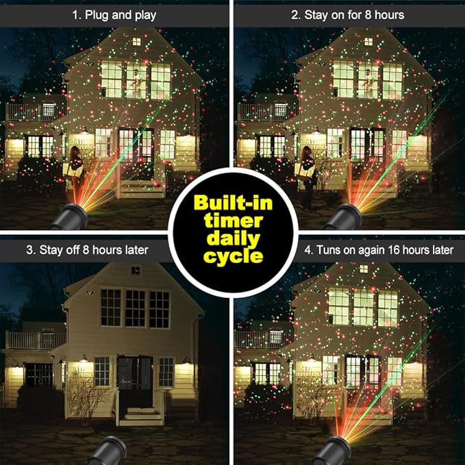 Christmas Laser Light Projector 2 Pack Red and Green Star Laser Lights Show with Timer for Outdoor Decorations Waterproof Landscape Lighting for Christmas and Holidays