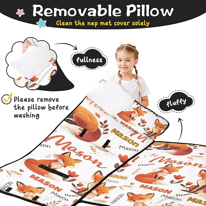Personalized Toddler Nap Mat – Custom Name Sleeping Bag with Pillow &amp Blanket Roll-Up Nap Mats for Daycare