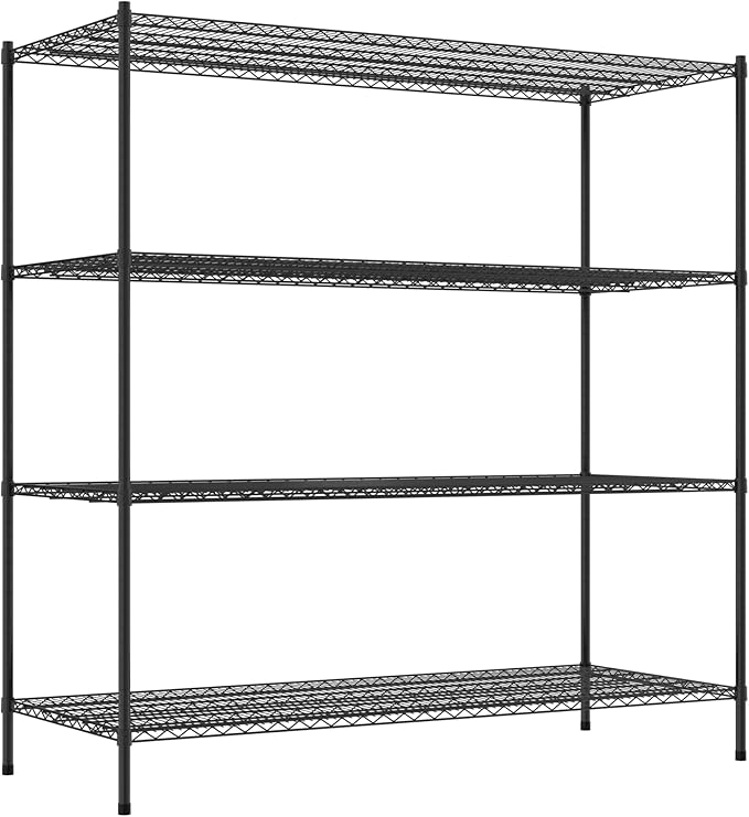Commercial NSF Listed Black Epoxy Stationary Wire Shelving Kit 30 x 72 x 74 with 4 Shelves Perfect for Warehouse Walk-in Refrigerator Freezer Grocery Store Restaurant Dishroom