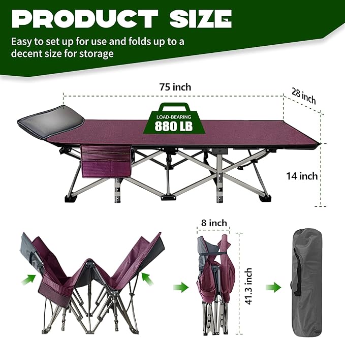 Barbella Folding Camping Cot Folding Cot Camping Cots for Adults Portable Sleeping Cot with Mattress Foldable Outdoor Bed Camp Cots Guest Bed with Carry Bag for Home Office &amp Outdoor Use