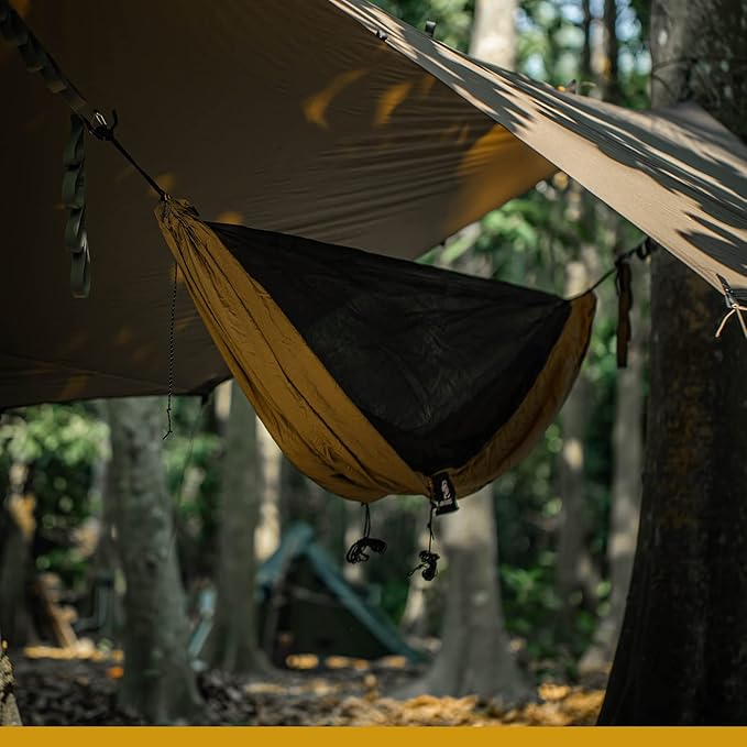 OneTigris KOMPOUND Camping Hammock with Net Lightweight Portable Hammock with Warm Internal Cover &amp Tree Friendly Straps for Backpacking Camping Hiking Travel Beach Backyard