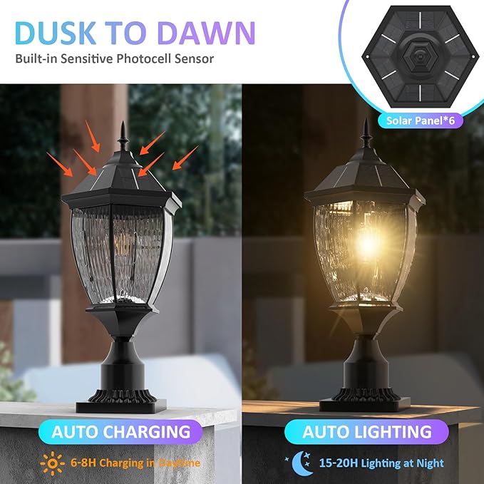 Solar Lamp Post Lights Outdoor Waterproof with Pier Mount Base 20 H Large Aluminum Outside Solar Lights for Yard Dusk to Dawn Outdoor Column Lights for Garden Pathway Patio(1 Pack)