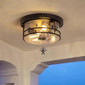 Outdoor Ceiling Light with Motion Sensor Flush Mount Round Porch Light Industrial 2-Light Dusk to Dawn Ceiling Light Fixture with Clear Glass for Entryway Garage Front and Back Yards Black