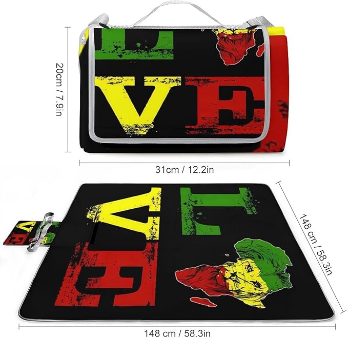 Rasta Jamaican Reggae Lover Waterproof Outdoor Picnic Blanket Sandproof Beach Mat for Camping Hiking Grass Travelling