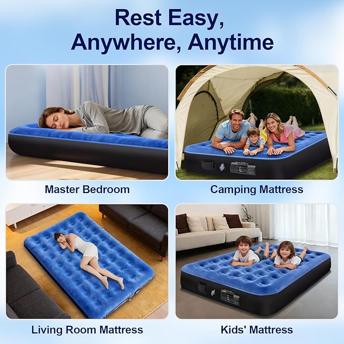 Air Mattress Full with Built in Pump10’’ Blow up Mattress for Adults 650 LBS Portable Air BedCamping Inflatable Mattress for Guest Camping Home &amp Travel Carry Bag Included