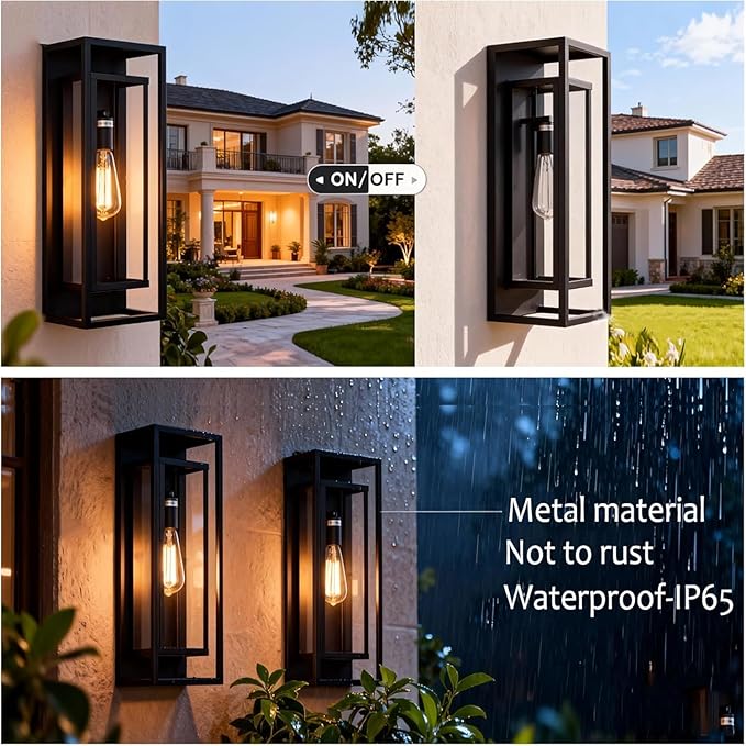 4 Pack 18inch Outdoor Wall Light FixturesExterior Waterproof LanternsPorch Sconces Wall Mounted Lighting with E26 Sockets &amp Glass ShadesModern Matte Black Wall Lamps for Patio Front Door Entryw