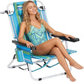Beach Chair for AdultsPortable 5 Position Backpack Beach Chair Reclining Lay Flat Lightweight Folding Camping Chair w/Large Cooler PouchSupport to 350LBSBlue Low Hight