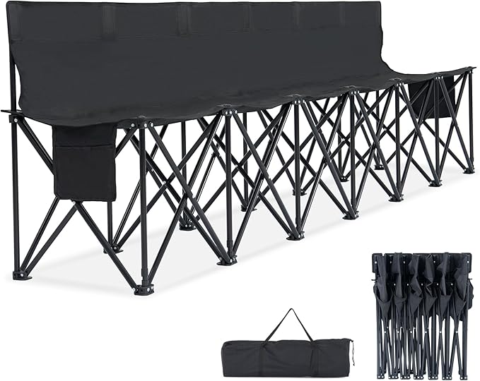 LILYPELLE Portable Bench 6 Seat Soccer Benches for Team Folding Soccer Bench Chair Sideline Benches Camping Chairs for Football Camp Sport Events Outdoor Seating with Carry Bag 1Pack