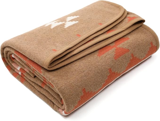 ACUSHLA Merino Wool Camp Blanket - Soft Warm Thick Washable Large Outdoor Camping Sleeping Throw Blanket All Weather Morocco Khaki 79 x63