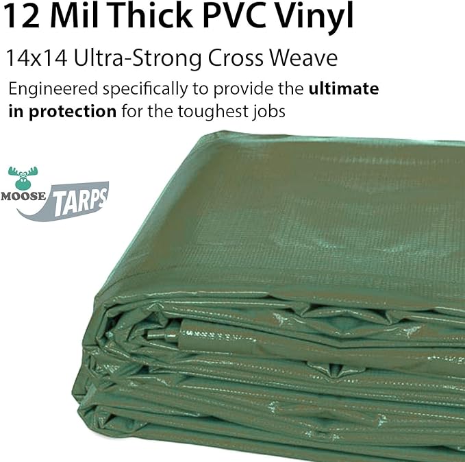 Heavy Duty Tarp 100% Waterproof 12mil Thick PVC Vinyl Tent Tarp for Camping Multi-Purpose Thick Protective Cover Weather Proof Heavy Duty UV Resistant 10 Feet x 20 Feet Green