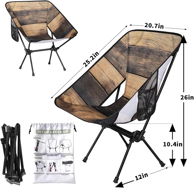 Honeybaby Folding Camping Chair Wood Pattern Camping Chairs Lightweight Portable Chair Outdoor Foldable Chairs for Camping Travel Picnic Beach Hiking