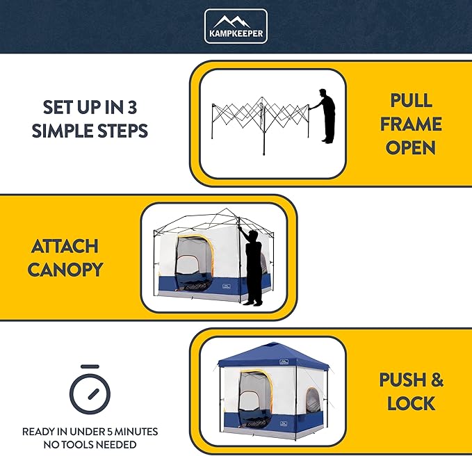 KAMPKEEPER 6 Person Camping Tent 10x10 Pop Up Canopy Tent with Camping Inner Tent Converts 10'x10' Straight Leg Canopy into Camping Tent–Fully Vented Roof(Canopy &amp Frame Included)