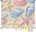 Waterproof Sandproof Beach Blanket 59''×68'' Ocean Shell Polyester Outdoor Picnic Blanket with 4 Stakes &amp Storage Bag for BeachCampingVacation Beige Pink &amp Blue