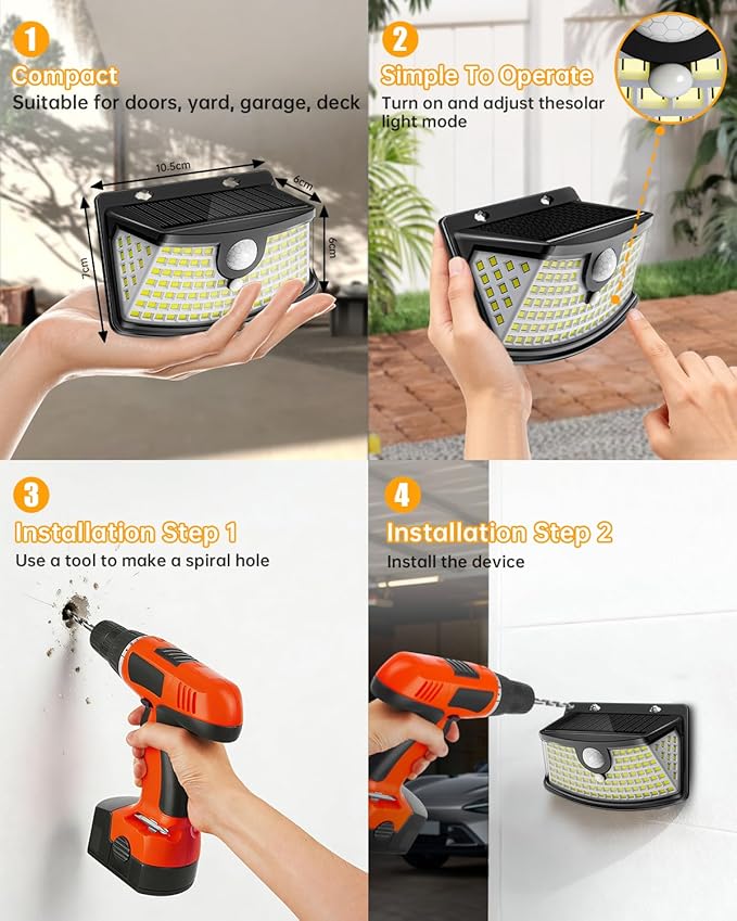 Aootek New Solar Motion Sensor Lights 120 LEDs with Lights Reflector270° Wide Angle IP65 Waterproof Step Lights for Front Door Yard Garage Deck (Black Daylight White 12-Pack)