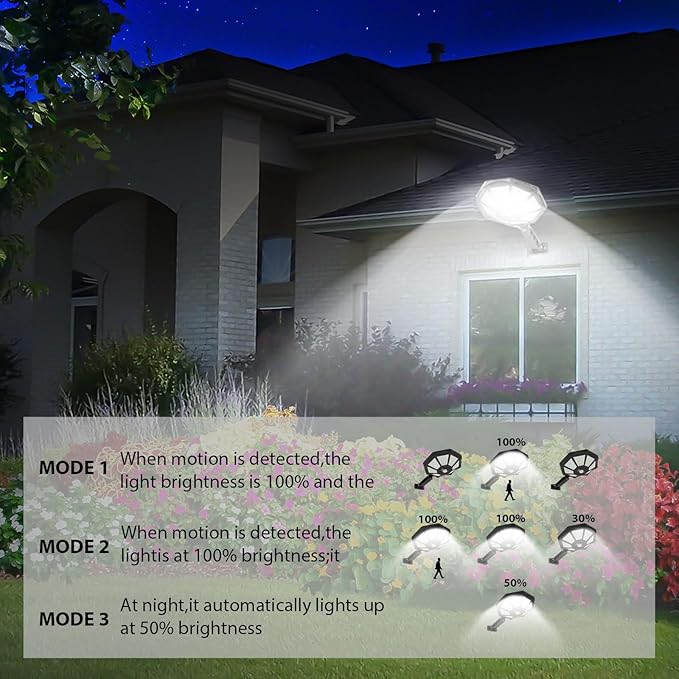 Solar Street Lights Outdoor WaterproofIP65 Outdoor Solar Lights Dusk to Dawn168 LED Flood Motion Sensor for Parks Courtyards 2 Pack