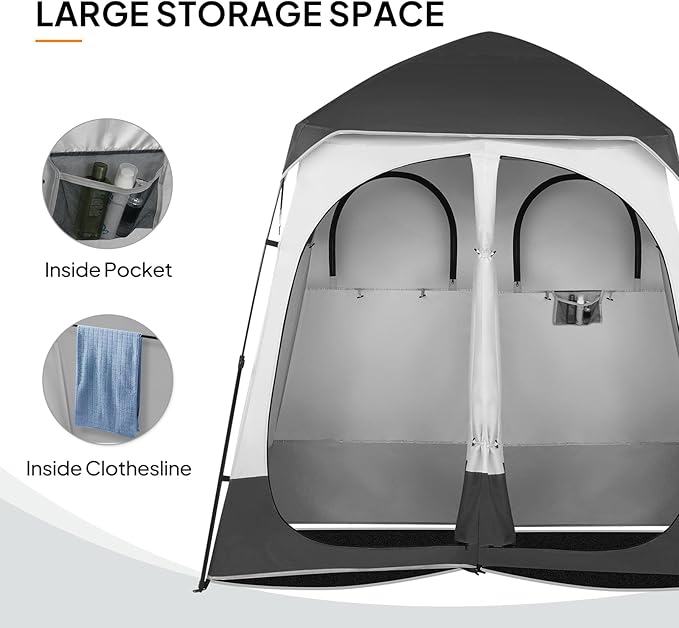 VINGLI 2 Room Shower Tent 7.5 FT Instant Pop Up Shelter with Carrying Bag Privacy Changing Room TentPerfect for Portable Toilet Camping Dressing Outdoor Indoor Easy Set Up