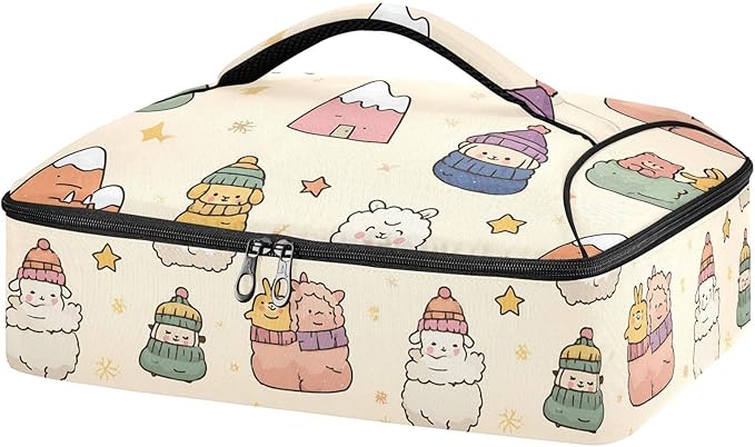 Casserole Carrier Cute AlpacasInsulated Casserole Carrier for Hot or Cold Food Thermal Lunch Tote for Potluck Parties Picnic Beach Fits 9 x 13 Inches Baking Dish
