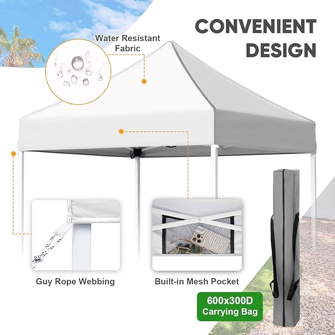 COOS BAY Pop Up Canopy Tent 5x5 Portable Lightweight Sun Shelter with Carry Bag Outdoor Shade for Beach Sports Hiking Patios Backyard Events White