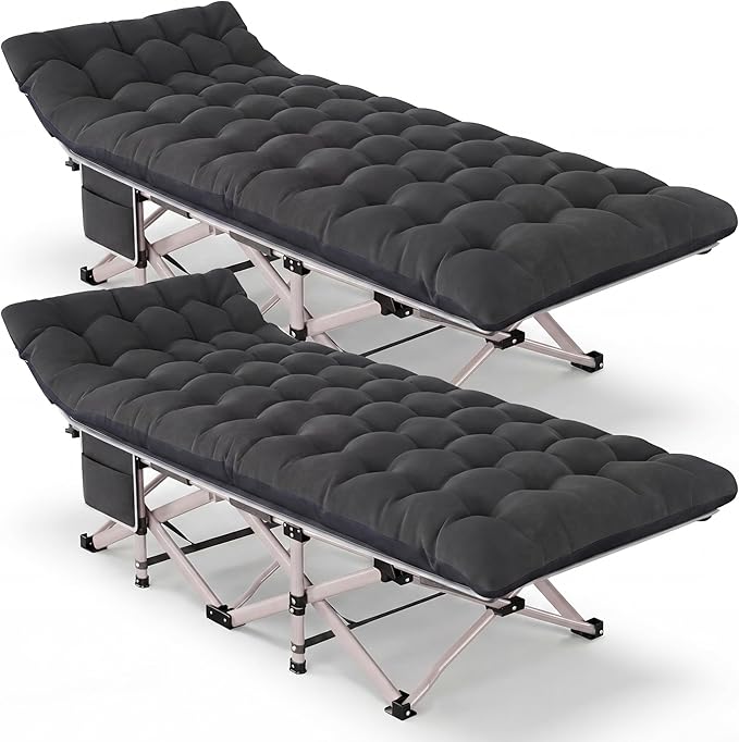 Camping Cot for Adults 2 Pack Heavy Duty Folding Sleeping Cots with Carry Bag Portable Camp Bed with Double Layer 1200D Oxford Fabric &amp Mattress Travel Cot for Camping Beach Patio Home Offic
