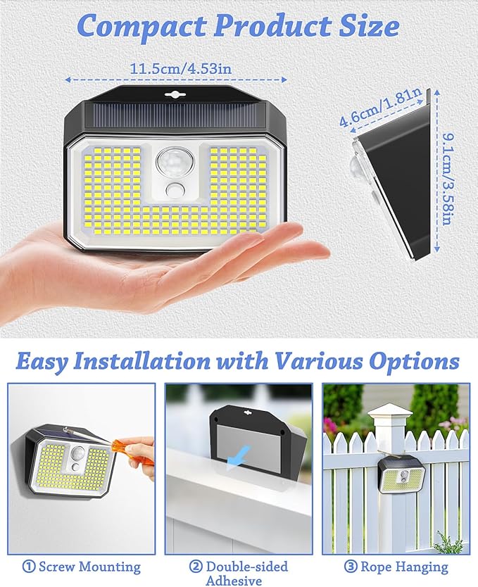 CLAONER 16-Pack Solar Motion Sensor Lights Outdoor 168 LED Waterproof Security Light with 3 Modes for Garden Fence Garage Deck Door Step