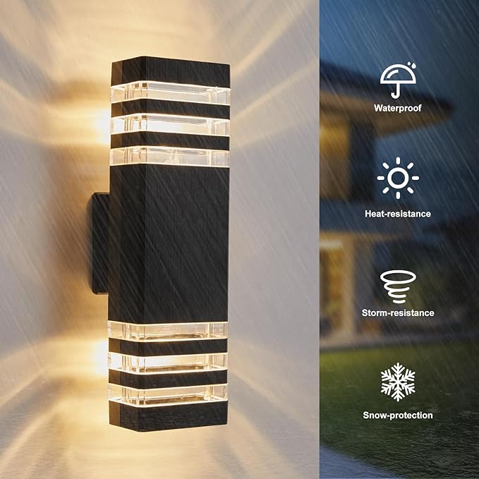 LMP 2 Packs Outdoor Wall Lights Up and Down LED Porch Lights IP65 Waterproof Aluminum Exterior Lighting Fixtures Outdoor Sconces Wall Lighting for House Front Door Garage (3000K Bulbs Included)