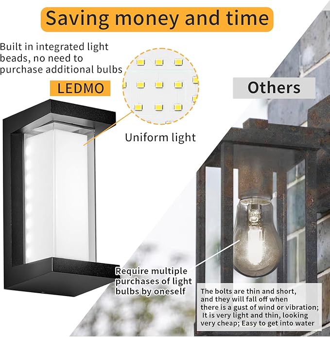 LED 18W Aluminum Rectangular Modern Outdoor Wall Light1800LM Bright Porch Lights3000K Warm White Exterior Sconce LightingIP65 Waterproof for Patio Backyard House Front Door Black LANFU