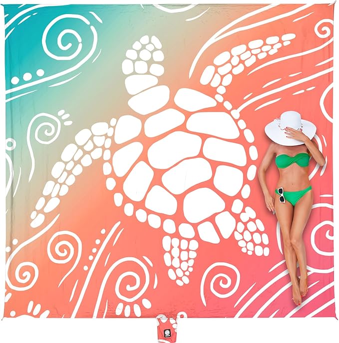 WEKAPO Beach Blanket Waterproof Sandproof Oversized Extra Large Sand Free Beach Mat with Stakes Storage Bag - Essentials for Outdoor Beach Picnic (Sea Turtle 11 X 9 FT (1~10 Person))