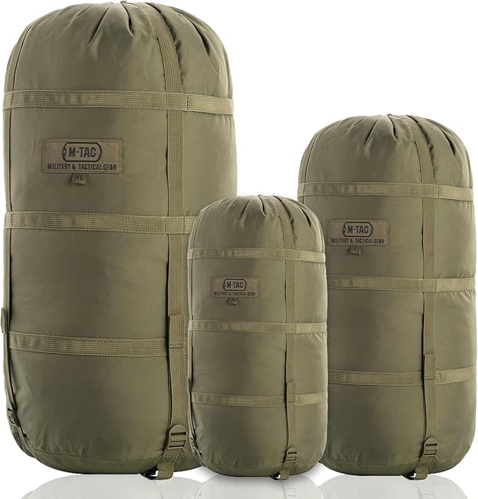 M-Tac Compression Stuff Sack + 40 Inch Bungee Cords (Set of 2) – Military Waterproof Compression Bag with Elastic Ropes and Durable Metal Hooks for Sleeping Bag Travel Camping Hiking Outdoor Gear
